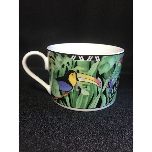 4 Magic Jungle Cups By Ultra Porcelain Sakura Toucan Leopard Tropical Rainforest - Picture 2 of 7